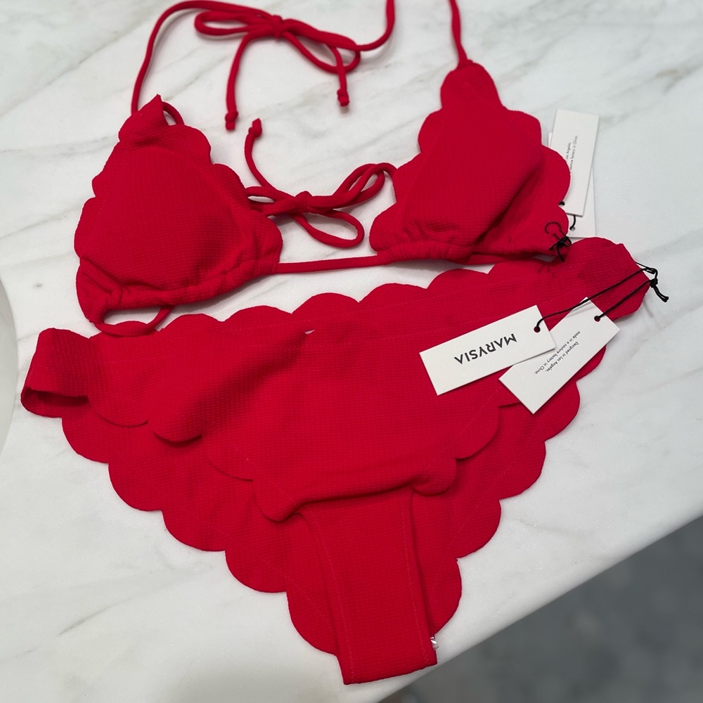Red Scalloped Bikini Set